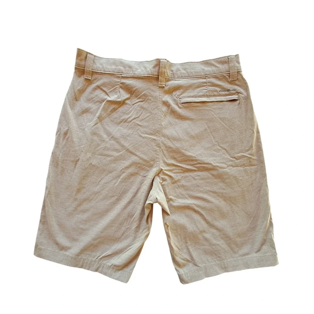 Eddie Bauer Mens 32 Horizon Guide Chino Shorts Tan Khaki Stretch Nylon D1053065
